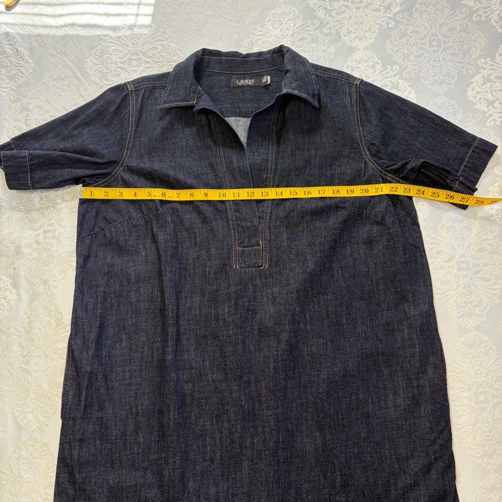 Lauren Ralph Lauren Denim Shift Dress With Point Collar Dark Wash Size 1X - Picture 7 of 10